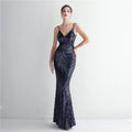 Women Strap Party Maxi Dress Sexy V Neck Evening Dress Celebrity Purple Sequin Dress Long Prom Formal Occasion  Dress