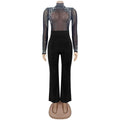 Sexy Rhinestone Patchwork Bodycon Jumpsuits Women Mesh See Through Long Sleeves Rompers Female Party Clubwear Overalls
