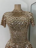 Sexy Women Short Sleeve Sparkly Sequins Stage Dress Luxury Evening Party Nightclub Performance Costume Stage Wear