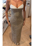 Elegant Women Slip Dress Twill Double‑layer Fabric Spliced Sleeveless Spaghetti Strap Bodycon Casual 2026 Sexy Long Dresses New