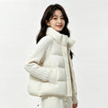 Women Cropped Puffer Jacket Stand Collar Cable Knit Sleeves Patchwork Zip Up Lightweight 2026 Lady Quilted Winter Warm Outerwear