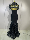 Women Elegant Flower Lace-Edged Sleeveless Bodycon Long Bandage Dress Sexy Evening Party Birthday Prom Formal Wedding Guest Gown