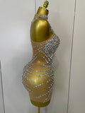 Sparkly Rhinestones Sexy Mesh See Through Dress Party Evening Prom Celebrate Birthday Dress Singer Dancer Show Stage Wear