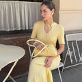 Short Sleeve Knitted Long Dress Female Slim Hollow Retro Elegant Sweater Dress 2025 Summer New High Waist Women‘s Dress