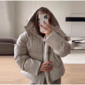 Women Hooded Stand Collar Cropped Puffer Jacket Zip Snap Button Loose Slim Short Quilted 2026 Casual Winter Warm Outerwear Coat