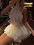 Sexy Club Spliced Ruffles Prom Gown for Women Stand Collar Off The Shoulder High Waist Dating Mini Dresses Female