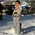 Women Color Block Spliced Ski Set Fleece Lined Stand Collar Zip Jacket Multi‑Pocket Wide Leg Trousers 2026 Winter Fashion Outfit