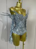 Sexy Sparkly Rhinestone Performance Dancer Stage Bodysuit With Gloves Women Birthday Party Nightclub Bar Dancer Photoshoot Wear