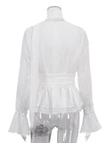 Elegant Lace Women Shirts V Neck Long Sleeve Sheer Chic Loose Shirt for Dating Casual Daily Wear Fashion Autumn New