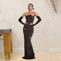 Beautiful Rhinestone Sheer Mesh Maxi Dress With Gloves Glam See-Through Diamonds Long One-Piece Dress Birthday Outfits