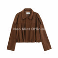 Fashion Olive Green Suede Bomber Jacket Coat Women High Street Girls Cropped Jackets Biker Outerwears