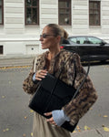 Leopard Print Faux Fur Short Jacket For Women Crew Neck Button Front Plush Thick Warm Loose Trendy New Lady Streetwear Outer Top