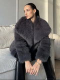 Solid Faux Fur Lapel Women's Coat Luxury Gradient Cropped Fluffy Fur Jacket Coat Winter Thicken Outerwear High Street