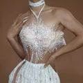 Glamorous Tassel Mesh Birthday Party Dress Stage Performance Costume Dance Waist Splicing Hip Wrap Skirt Outfit Vestidos De Gala