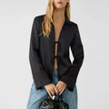 Solid Loose Temperament Blouse for Women Lapel Long Sleeves Patchwork Lace Up Elegant Top Female Fashion Clothing