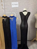 Fall Diamonds Hot Rhinestones O-neck Women Sleeveless Bodycon Long Dress Birthday Party Evening Prom Maxi Dresses
