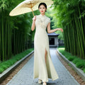 Sexy Cheongsam Improved Modern Chinese Style Cheongsam Team Show Costume Sexy Slit Vestidos Dress Plus Size 3Xl4Xl 5Xl Qipao