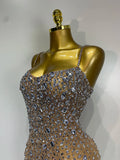 Women Sexy Sleeveless Rhinestone Mini Bodycon Dress Evening Party Luxury Birthday Bar Nightclub Stage Performance Clothing