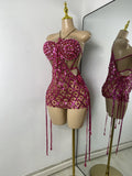 Luxury Sparkly Sequins Diamonds Short Skirt Two Pieces Sets Birthday Dress Women Sexy Performance Costume Singer Stage Outfit