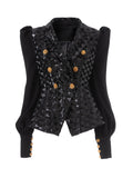 New Fashion 2026 Designer Sequin Suit Jacket Women's Patchwork Double Breasted Gold Buttons Blazer