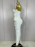 Sexy Fashion White Elegant Strapless Flower Bodycon Long Dress Women Casual Streetwear Club Birthday Party Slim Elegangt Dresses