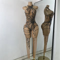 High Street Mesh Spider Web Tight Jumpsuit Performance Dance Costume Luxury Rhinestones Nightclub Bar Stage Leotard