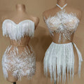 Glamorous Tassel Mesh Birthday Party Dress Stage Performance Costume Dance Waist Splicing Hip Wrap Skirt Outfit Vestidos De Gala