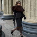 Elegant Fur Shawl Skirt Women's Suit Fashionable Solid Loose Shawl Fitted Fur-Lined Midi Skirt Set Autumn Winter Female