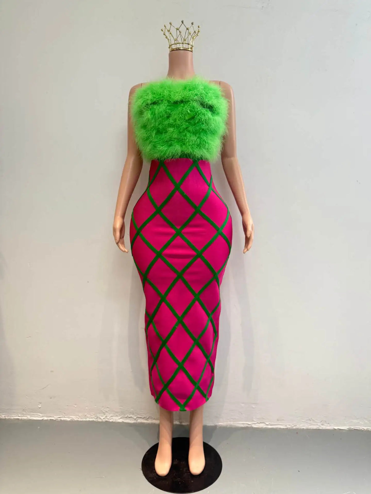 Fashion Strapless Green Feathers Bodycon Bandage Maxi Dress Off Shoulder Green Stripes  Evening Club Party Cocktail Birthday