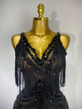Women Sparkly Glod Rhinestones Sequined Fringe Jumpsuit Sexy Nightclub Party Birthday Outfit Show Singer Stage Perform Costume