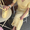 Short Sleeve Knitted Long Dress Female Slim Hollow Retro Elegant Sweater Dress 2025 Summer New High Waist Women‘s Dress