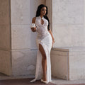 Sexy Women Lace Hollow Out Sleeveless Ruched High Split Maxi Long Dress 2026 Party Trendy Birthday Vacation Party Dresses
