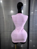 3 Colors Women Sleeveless Sexy V-Neck Front Zipper Bodycon Mini Bandage Dress Celebrate Birthday Party Cocktail Outfit