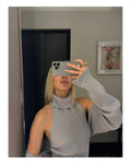 Knitted Top Two Piece Set For Women Turtleneck Sleeveless Pullover Vest Long Sleeve Texture Patchwor Set Lady Sexy Set