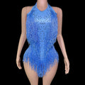 Sleeveless Diamond Tassel Sequin Dress Women Latin Dance Outfit Stage Performance Costume Birthday Party Gown Abiti Da Cerimonia