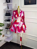 Women Tie Dye Print Flare Long Sleeve Wrap V-neck with Sashes Ruffle Dress 2026 Elegant Vacation Party Birthday Dresses