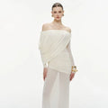 Sexy Sheer Mesh Maxi Dress for Women Slash Neck Long Sleeve High Waist Patchwork Folds Slimming Dresses Female New