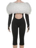 Furry Slash Neck Jumpsuit Woman Sexy Hollow Patchwork Full Sleeve Backless Skinny Hottie Street Autumn New Overalls