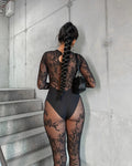 Sexy Hipster Jumpsuit Women Jacquard Coquette Patchwork Skinny Stretch Midnight Club Activity Button Workout Overalls