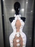White Florals Women Sexy Off the Shoulder Bodycon Long Bandage Dress Luxury Celebrate Bar Singer Birthday Party Homecoming Dress
