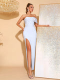 Strapless Pearl bead Bodycon Long Dress Off-shoulder Side Slit Sexy Club Party Evening Maxi Dresses Women's Clothing