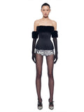 Christmas Furry Strapless Tops Women Patchwork Sexy Long Gloves Matching Birthday Luxury Classic Midnight Clubwear