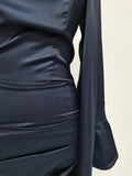 Navyblue Irregular Bodycon Dresses for Women Stand Collar Flare Sleeve High Waist Sexy Party Mini Dress Female New