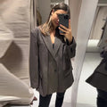 Elegant Blazer Jacket Pant Set Women Slim Fit Solid Lapel Double Breasted Coat Wide Leg Pant 2026 Spring Lady Commute Outfit New