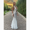 White Lace Hollow Out Halter Long Dress Women Sexy Sleeveless Off Shoulder Slim Maxi Dresses 2026 Lady Holiday Beach Vestidos