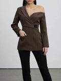 Casual Street Style Asymmetrical Designer Blazer for Women Off One Shoulder Single Button Accent for Fashion Brand Events