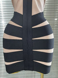 Women Sexy Halter Off the Shoulder Patchwork Bodycon Mini Bandage Dress Nightclub Party Celebrate Evening Cocktail Outfit