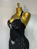 Women Sexy Black Sleeveless Backless Beading Bodycon Long Bandage Dress Evening Party Birthday Dress Elegant Knitted Vestidos i