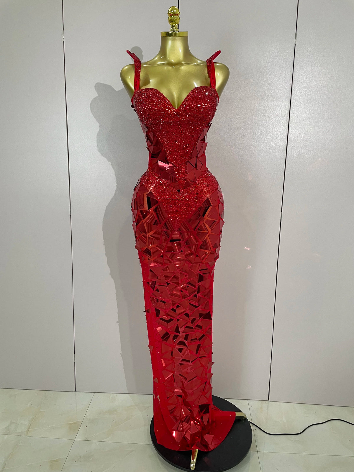 Sexy Luxury Sparkly Diamond Mirror Sequins Mesh Transparent Long Dress Women Evening Birthday Party Nightclub Bar Stage Costumes