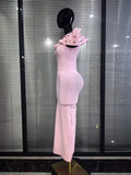 Black Pink Women Sexy Short Sleeve Shining Rhinestones Bodycon Long Bandage Dress Elegant Evening Bithday Party Cocktail Wear